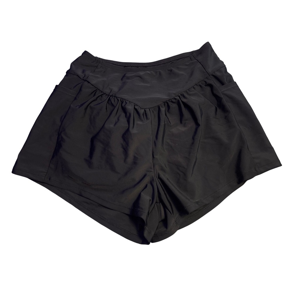 NEW EKOUAER Black Swim Shorts Built In Briefs High Waist Size Small